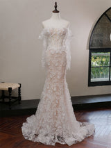 Rachel | Mermaid lace wedding dress with detachable sleeve