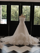 Strapless A-Line Princess bridal gown with 3D Flowers