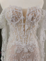 Rachel | Mermaid lace wedding dress with detachable sleeve