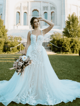 Camila | Sexy V-neck Mermaid Wedding Dress with Detachable Train