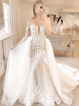 Camila | Sexy V-neck Mermaid Wedding Dress with Detachable Train