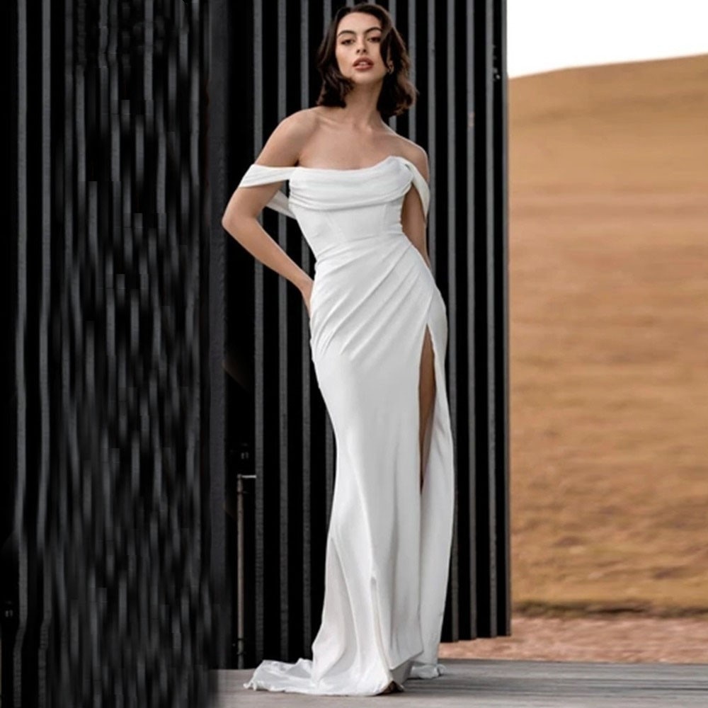 Cocktail Dress Modest Bridal Robe – Off-Shoulder Bridal Dress