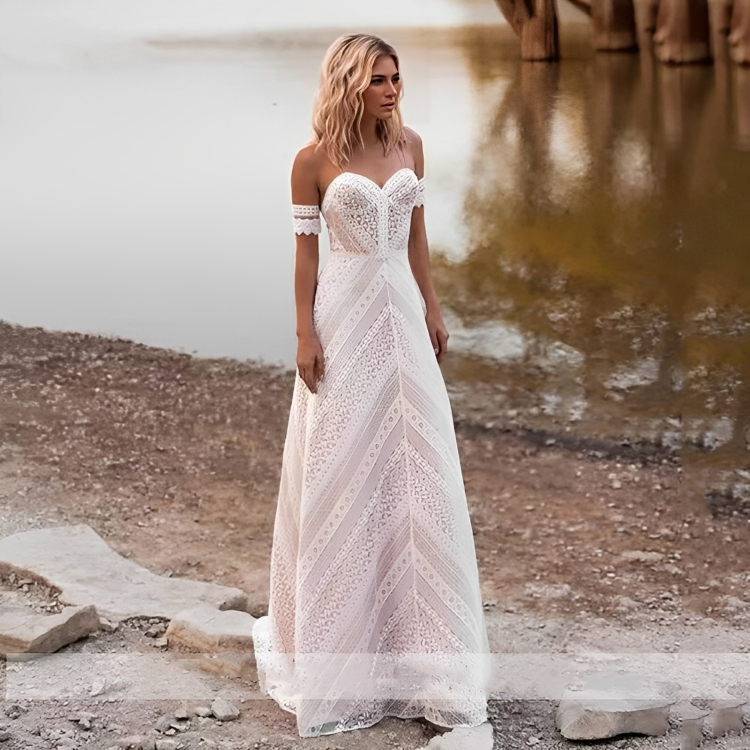 A-Line Lace Bohemian Bridal Gown