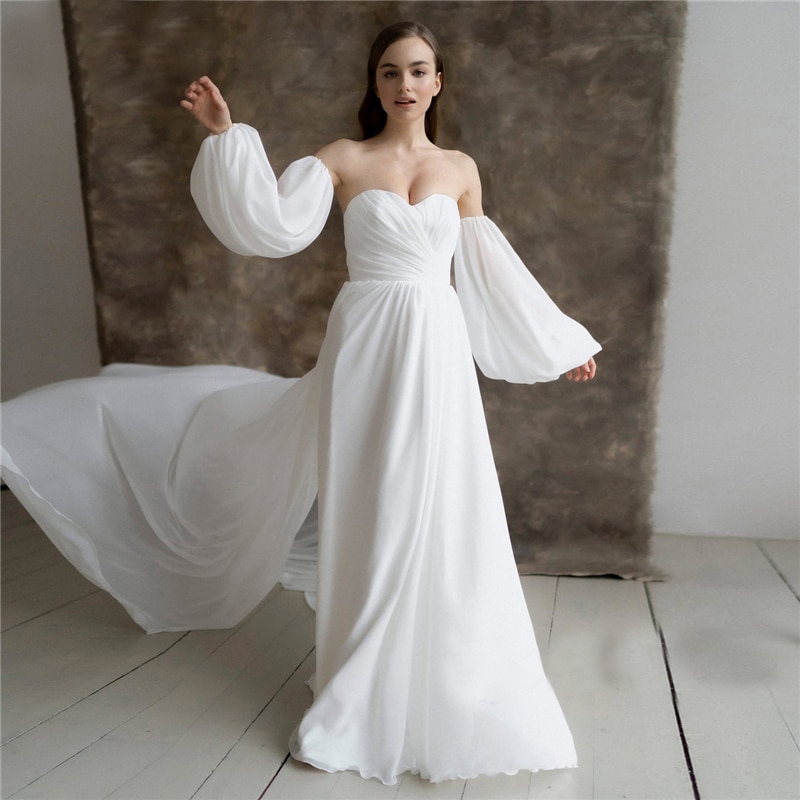 Boho Puffy Sleeves Wedding Dress