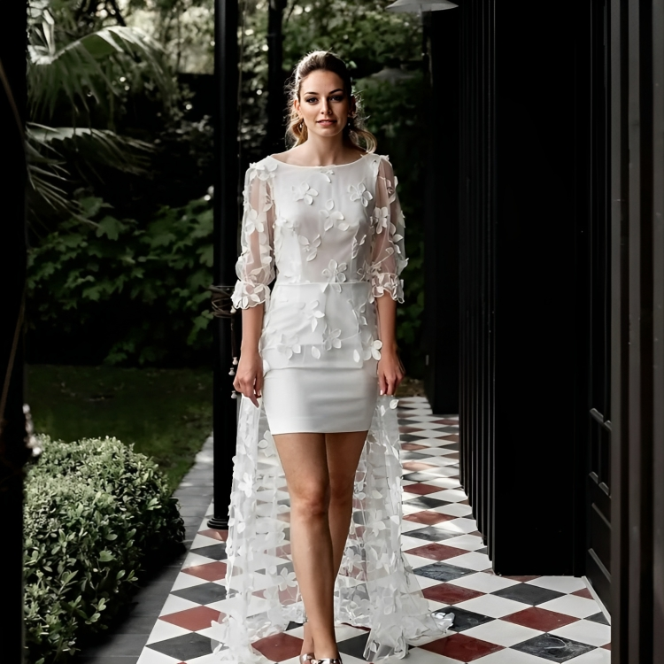 Trail Tea-Length Wedding Dress