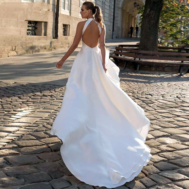 Halter Neck Wedding Gown with Train